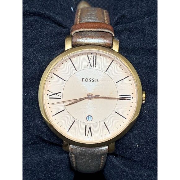 Fossil ES3438 Women's Watch Metallic Rose Gold Leather Band Roman Numerals O825 - Picture 1 of 8